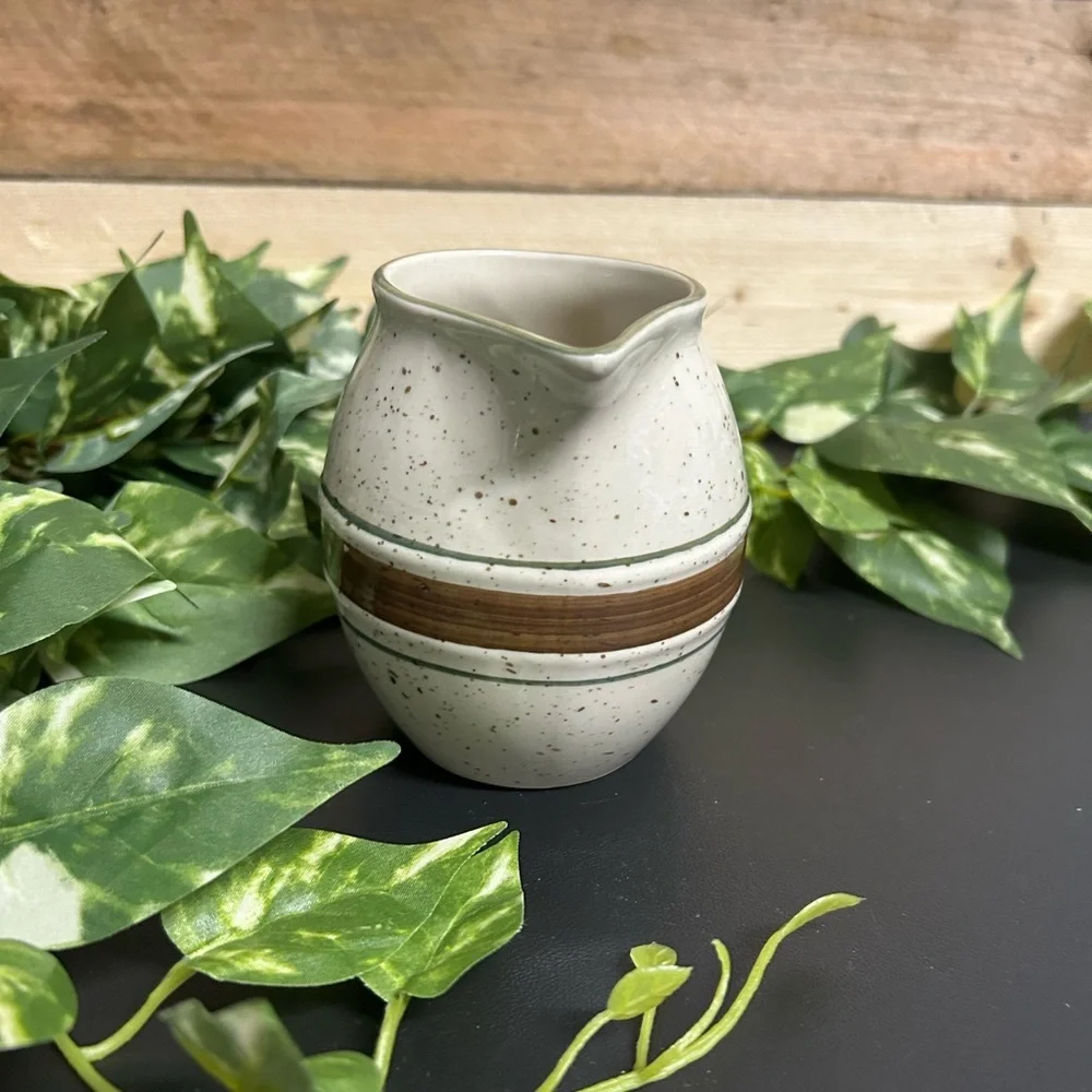 Cabela’s‎ Folkcraft Stoneware Creamer  Striped Speckled Pattern Country Cabin